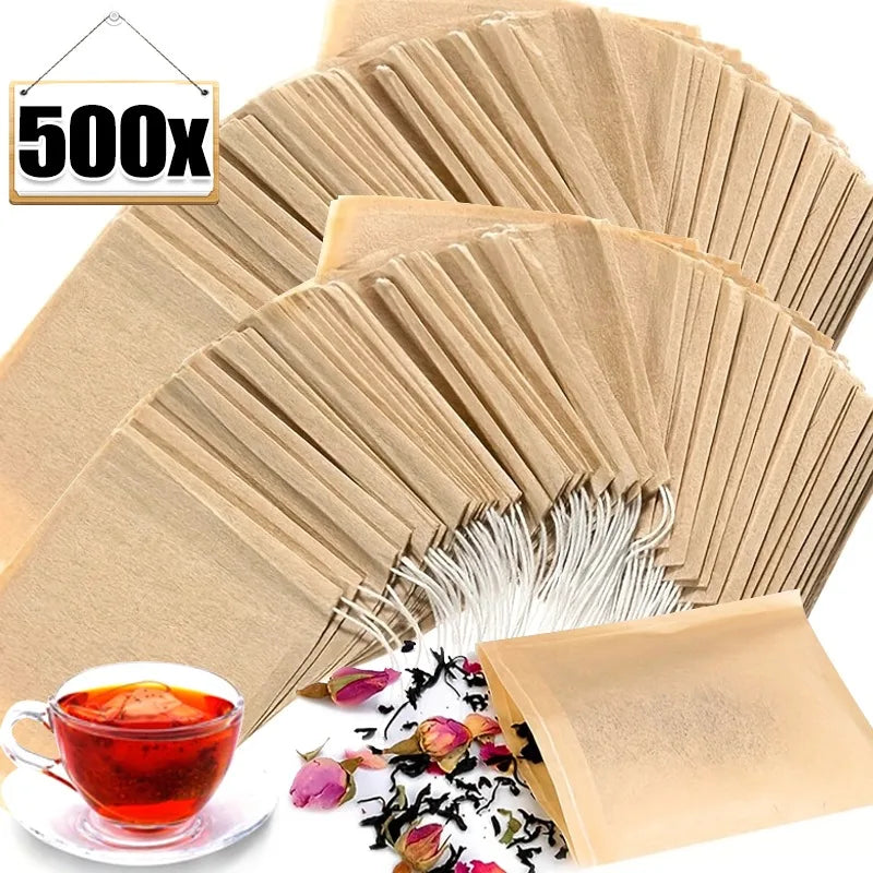 500/100x Teabags with Drawstring Filter Empty Tea Bags for Coffee Bean Leaf Tea Powder Herbal Medicine Biodegradable Paper Bag