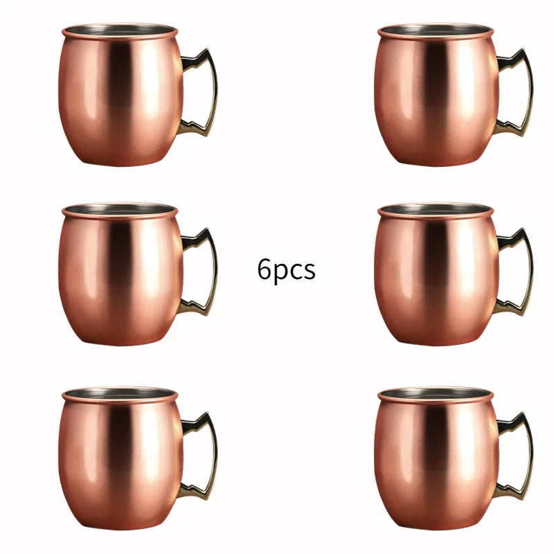 6pcs/set 60ML Mini Mugs Moscow Mule Mug With Wooden Holde Cocktail Cups Stainless Steel Hammered Copper Plated Beer Wine Mug