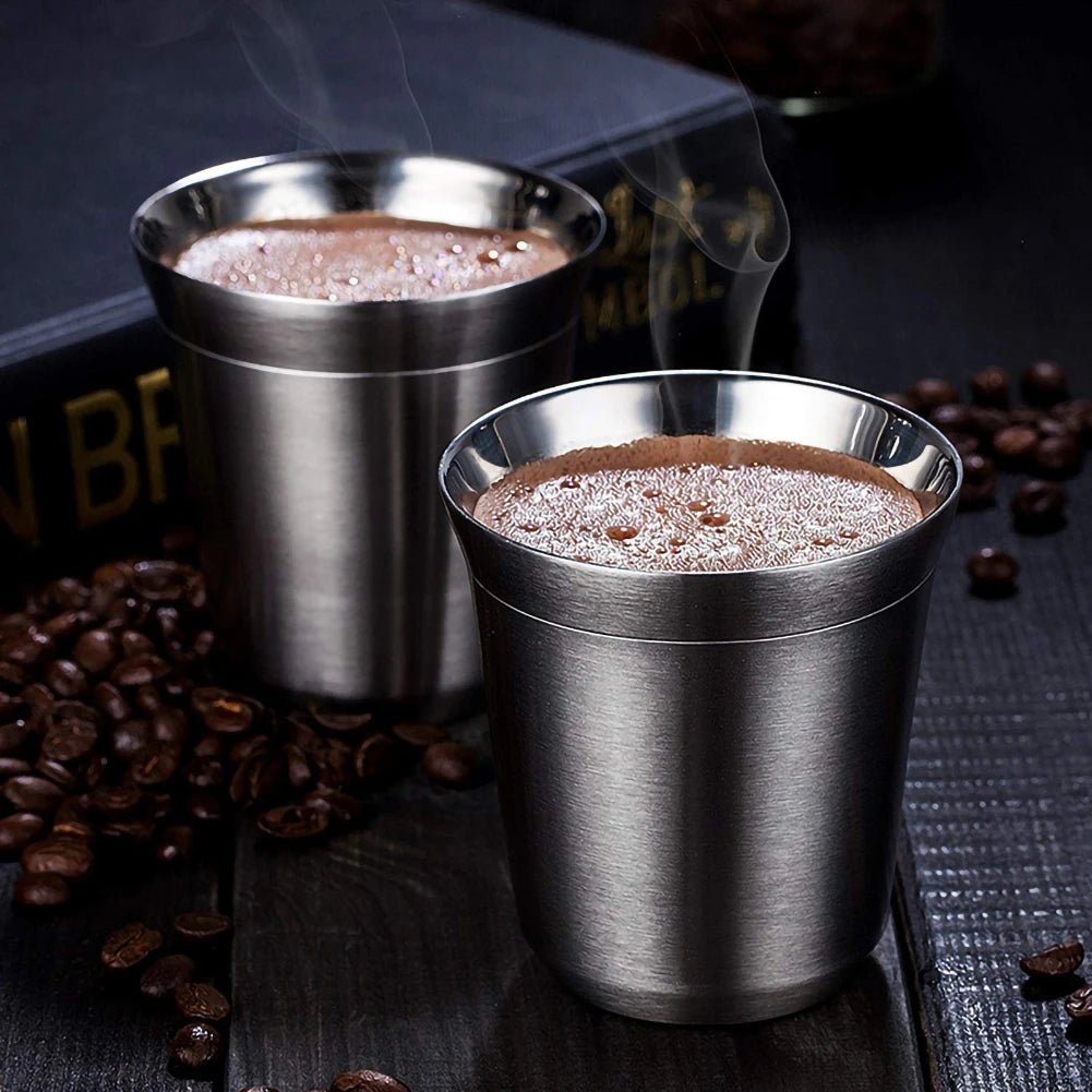 Mugs Double Wall Stainless Steel Coffee Mug 80ml/160ml Portable Cup Travel Tumbler Coffee Jug Milk Tea Cups Office Water Mugs